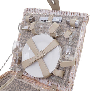 Picknickkorb Set für 4 Personen mit Kühlfach, beige, Porzellan