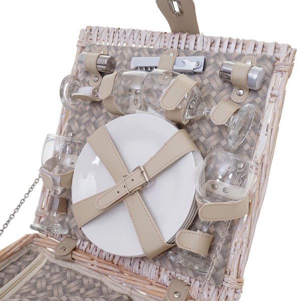 Picknickkorb Set für 4 Personen mit Kühlfach, beige, Porzellan