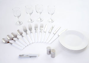 Picknickkorb Set für 4 Personen mit Kühlfach, beige, Porzellan