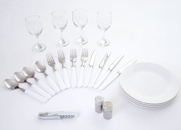 Picknickkorb Set für 4 Personen mit Kühlfach, beige, Porzellan