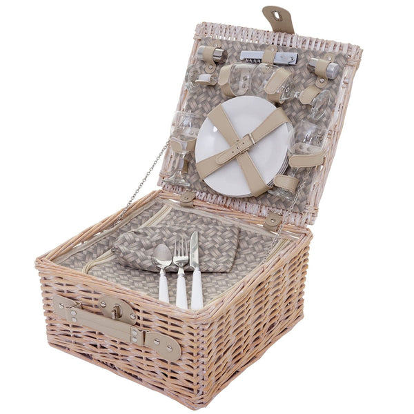 Picknickkorb Set für 4 Personen mit Kühlfach, beige, Porzellan