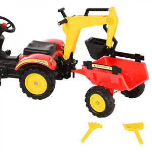 Trettraktor mit Anhänger Tretbagger mit Frontlader Kindertrettraktoren ab 3 Jahre Stahl Kunststoff Rot 179 x 42 x 59 cm