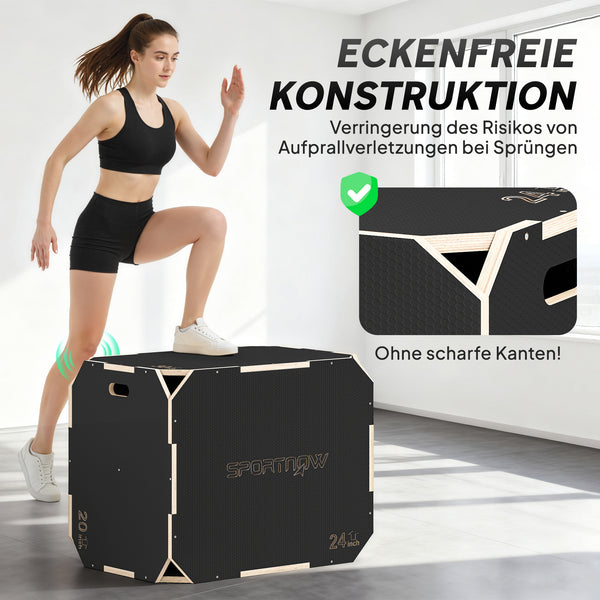Plyo-Box für Home-Fitness mit 3 Sprunghöhen aus Holz