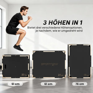 Plyo-Box für Home-Fitness mit 3 Sprunghöhen aus Holz