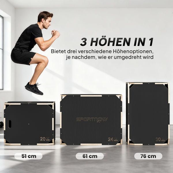 Plyo-Box für Home-Fitness mit 3 Sprunghöhen aus Holz
