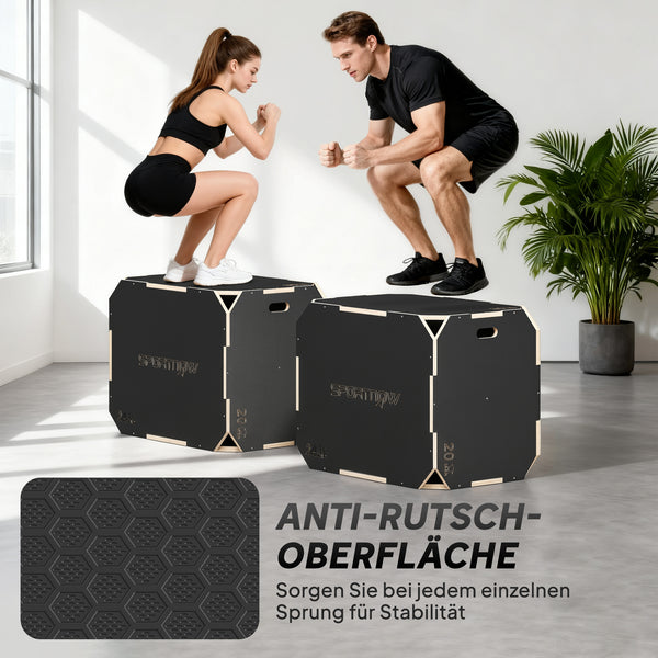 Plyo-Box für Home-Fitness mit 3 Sprunghöhen aus Holz