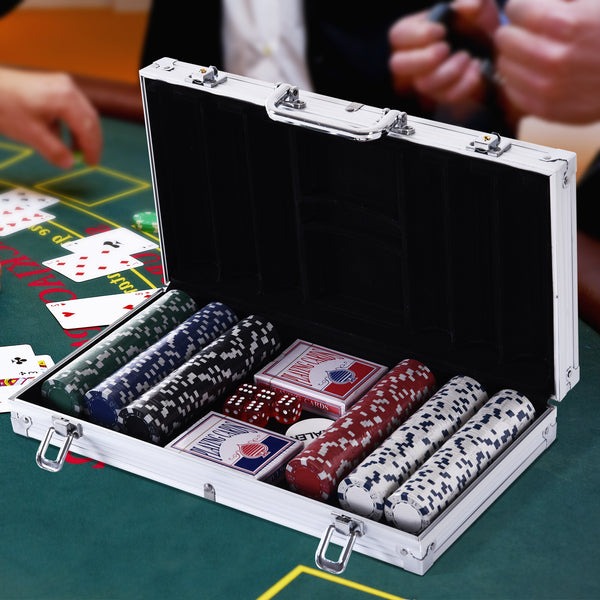 Pokerkoffer mit 300 Chips 2 Kartenspielen & 5 Würfel im kompakten Alukoffer
