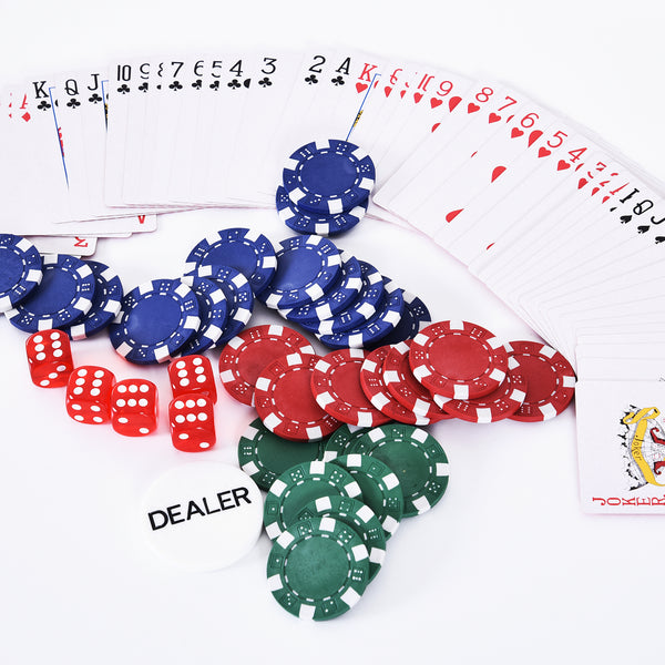 Pokerkoffer mit 300 Chips 2 Kartenspielen & 5 Würfel im kompakten Alukoffer