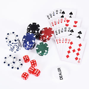 Pokerkoffer mit 300 Chips 2 Kartenspielen & 5 Würfel im kompakten Alukoffer