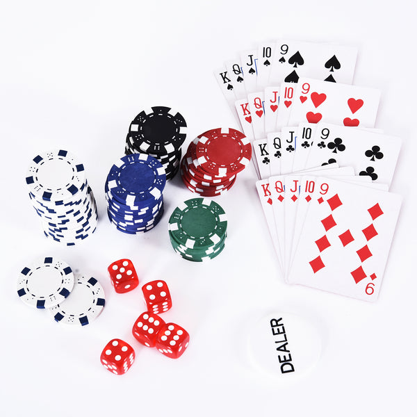 Pokerkoffer mit 300 Chips 2 Kartenspielen & 5 Würfel im kompakten Alukoffer