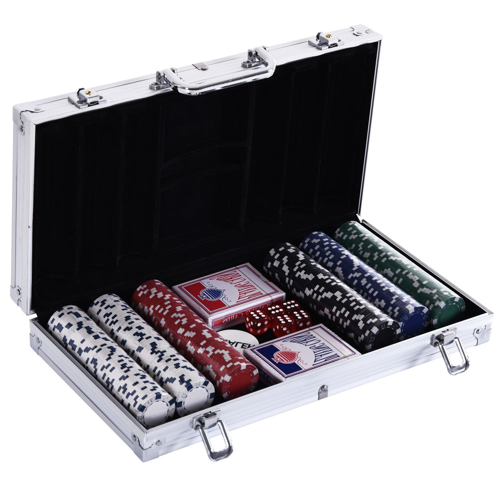 Set da poker con 300 fiches, 2 mazzi di carte e 5 dadi in una custodia compatta in alluminio