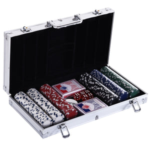 Pokerkoffer mit 300 Chips 2 Kartenspielen & 5 Würfel im kompakten Alukoffer
