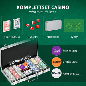Pokerkoffer 300 Chips mit Schloss Komplettset Silber
