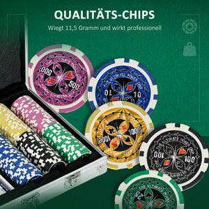Pokerkoffer 300 Chips mit Schloss Komplettset Silber