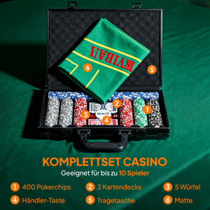 Pokerkoffer Set mit 400 Chips 2 Kartendecks und Zubehör