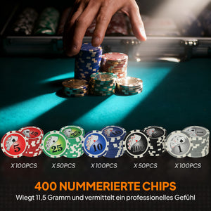 Pokerkoffer Set mit 400 Chips 2 Kartendecks und Zubehör