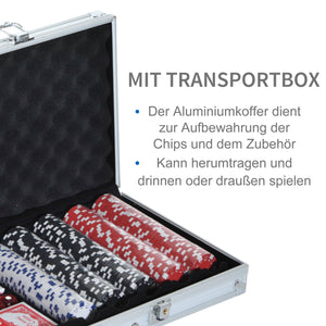 Pokerkoffer Set mit 500 Pokerchips 2 Kartenspielen & 5 Würfel im Alukoffer