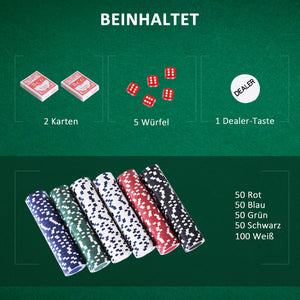 Pokerkoffer Set mit 500 Pokerchips 2 Kartenspielen & 5 Würfel im Alukoffer