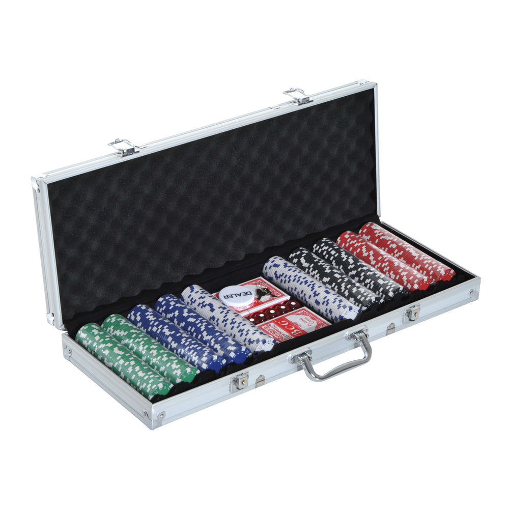 Pokerkoffer Set mit 500 Pokerchips 2 Kartenspielen & 5 Würfel im Alukoffer