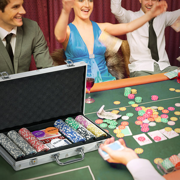 Pokerkoffer Set 500 Chips mit Schloss 2 Kartendecks & Würfel