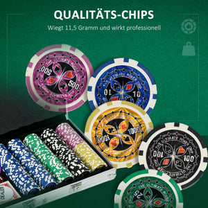 Pokerkoffer Set 500 Chips mit Schloss 2 Kartendecks & Würfel
