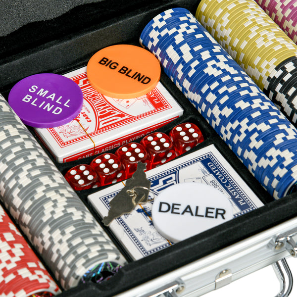 Pokerkoffer Set 500 Chips mit Schloss 2 Kartendecks & Würfel