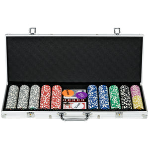 Pokerkoffer Set 500 Chips mit Schloss 2 Kartendecks & Würfel