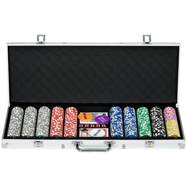 Pokerkoffer Set 500 Chips mit Schloss 2 Kartendecks & Würfel