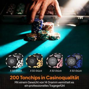 Pokerkoffer Set mit Chips Karten Würfeln und Dealer Button