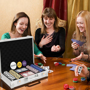 Pokerkoffer Set mit Chips Karten Würfeln und Dealer Button