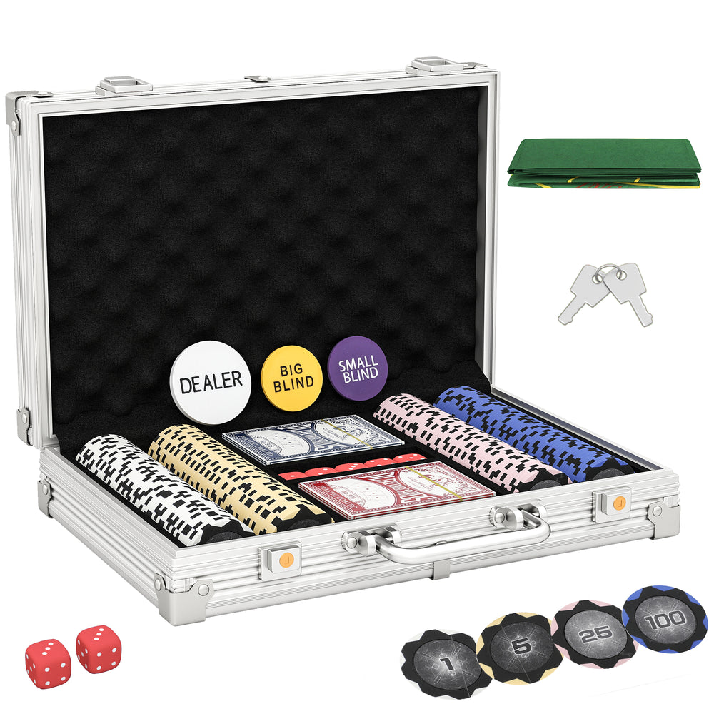 Pokerkoffer Set mit Chips Karten Würfeln und Dealer Button