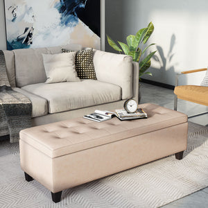Polsterbank Sitzbank mit Stauraum und Knopfheftung beige