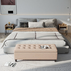 Polsterbank Sitzbank mit Stauraum und Knopfheftung beige