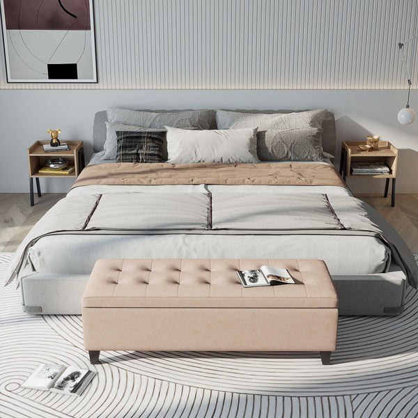 Polsterbank Sitzbank mit Stauraum und Knopfheftung beige