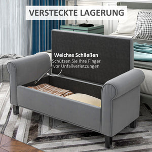 Polsterbank Samtoptik mit Stauraum 126x48.5x47cm Grau