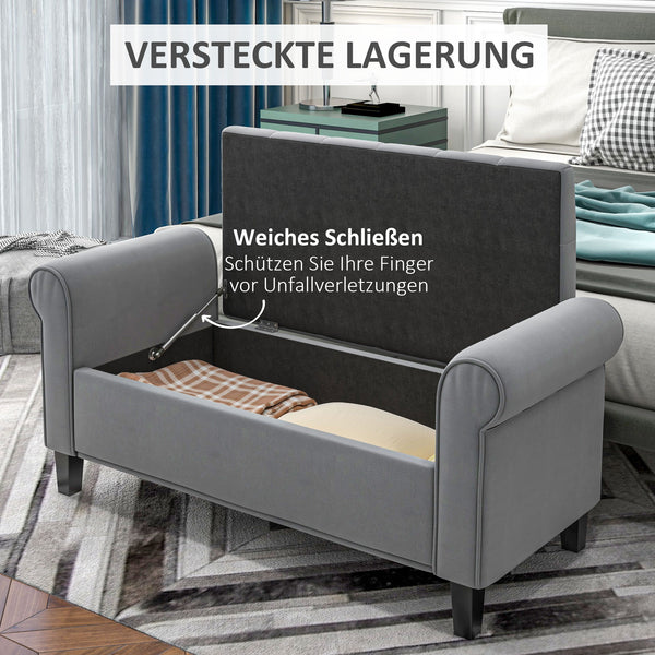 Polsterbank Samtoptik mit Stauraum 126x48.5x47cm Grau