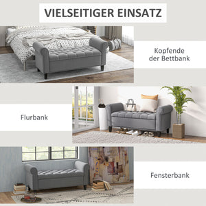 Polsterbank Samtoptik mit Stauraum 126x48.5x47cm Grau