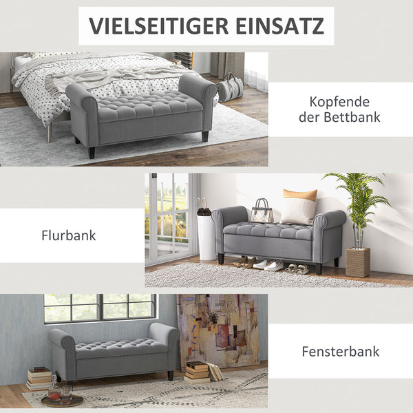 Polsterbank Samtoptik mit Stauraum 126x48.5x47cm Grau
