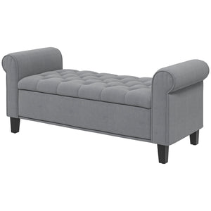 Polsterbank Samtoptik mit Stauraum 126x48.5x47cm Grau