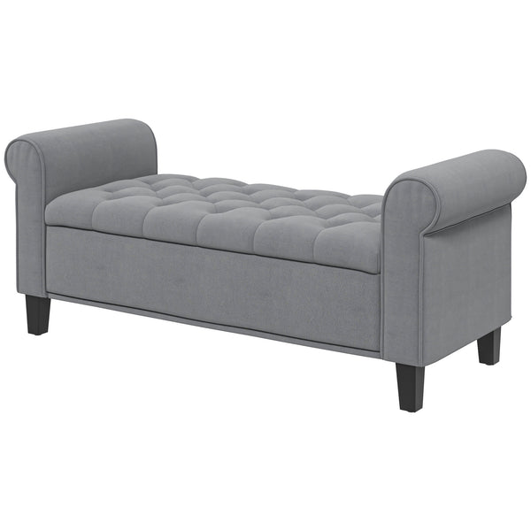 Polsterbank Samtoptik mit Stauraum 126x48.5x47cm Grau