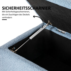 Polsterbank Sitztruhe mit Stauraum Kaschmiroptik Holzrahmen blau