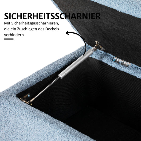 Polsterbank Sitztruhe mit Stauraum Kaschmiroptik Holzrahmen blau