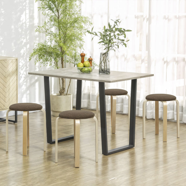 Polsterhocker Set 4 Stück stapelbar mit Holzbeinen braun