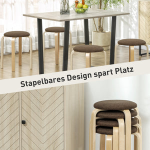 Polsterhocker Set 4 Stück stapelbar mit Holzbeinen braun