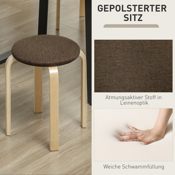 Polsterhocker Set 4 Stück stapelbar mit Holzbeinen braun