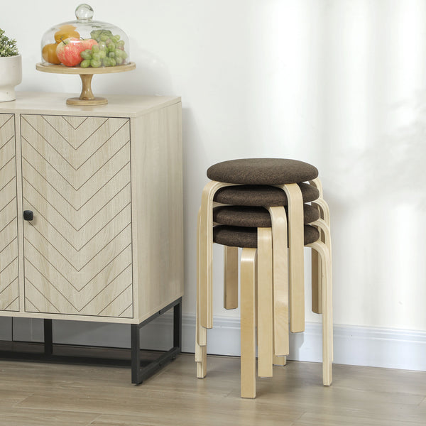 Polsterhocker Set 4 Stück stapelbar mit Holzbeinen braun