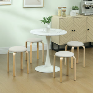Polsterhocker 4er Set stapelbar mit Holzbeinen cremeweiss
