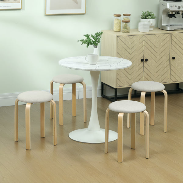Polsterhocker 4er Set stapelbar mit Holzbeinen cremeweiss