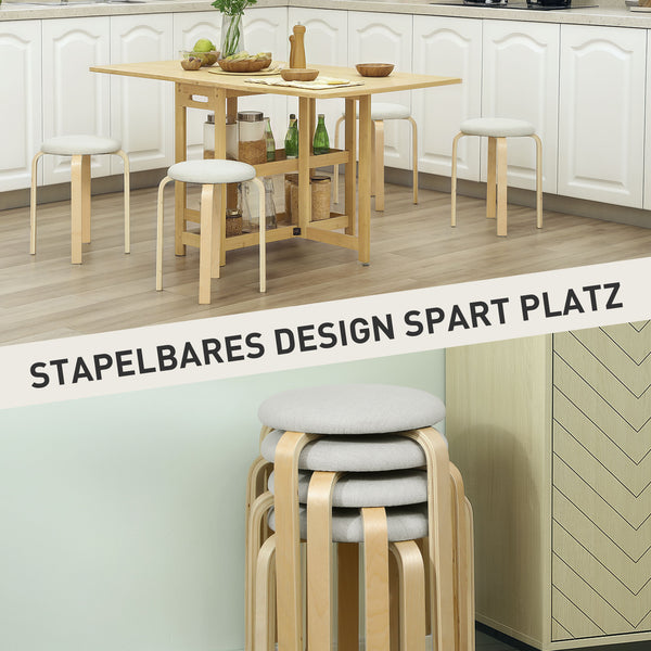 Polsterhocker 4er Set stapelbar mit Holzbeinen cremeweiss