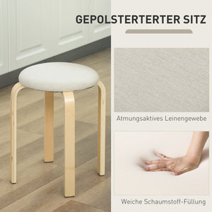Polsterhocker 4er Set stapelbar mit Holzbeinen cremeweiss